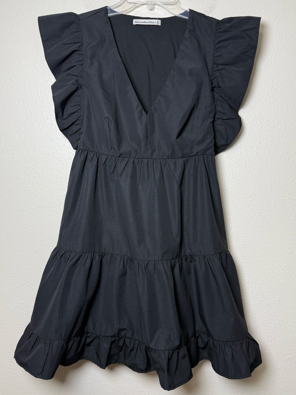 Abercrombie & Fitch Tiered Ruffle Mini Babydoll Dress M Pockets Flutter Sleeve - Picture 2 of 13